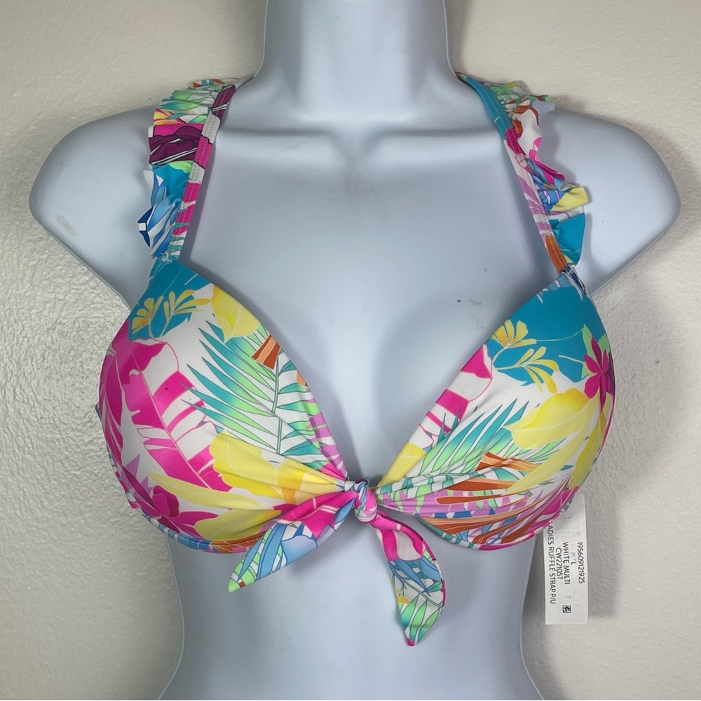 California Waves Tropical Floral Push-Up Bikini Top - Pink, Yellow, Blue, Green